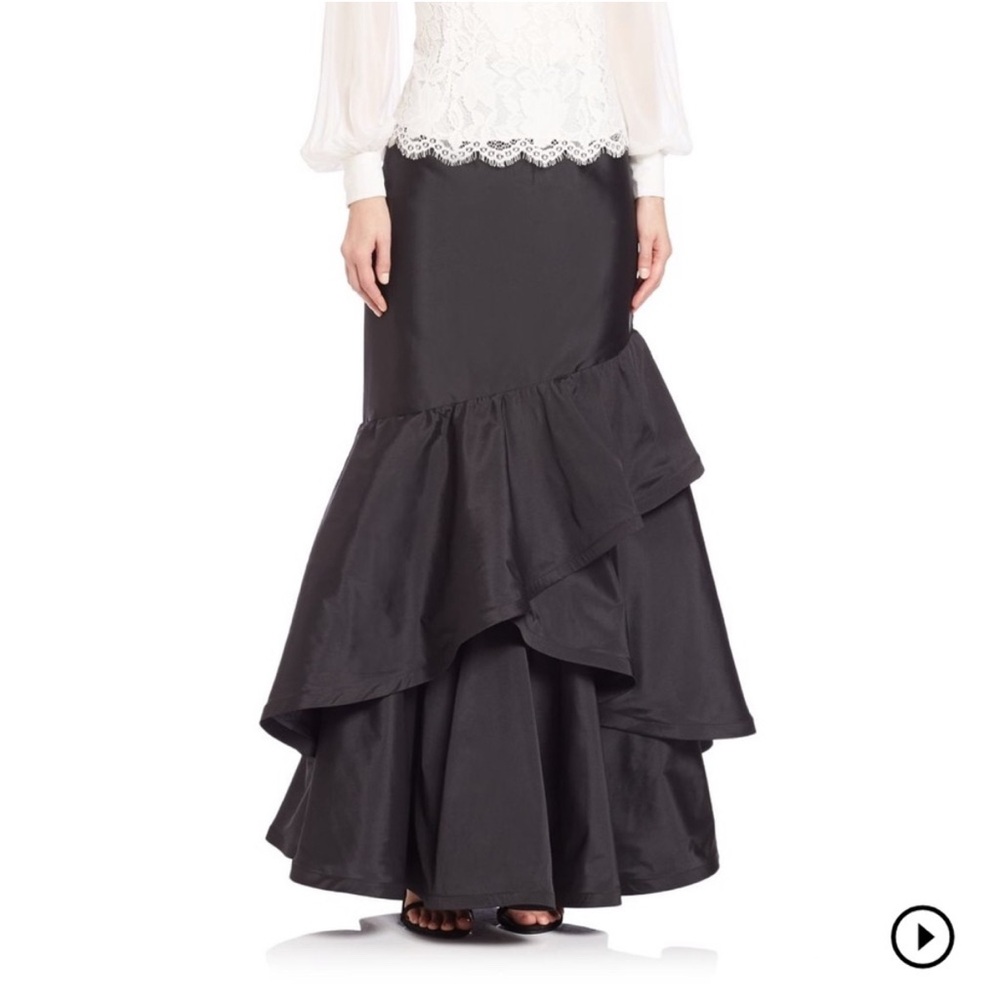Teri Jon Taffeta Black Ruffle Formal Maxi Skirt Womens Size 4